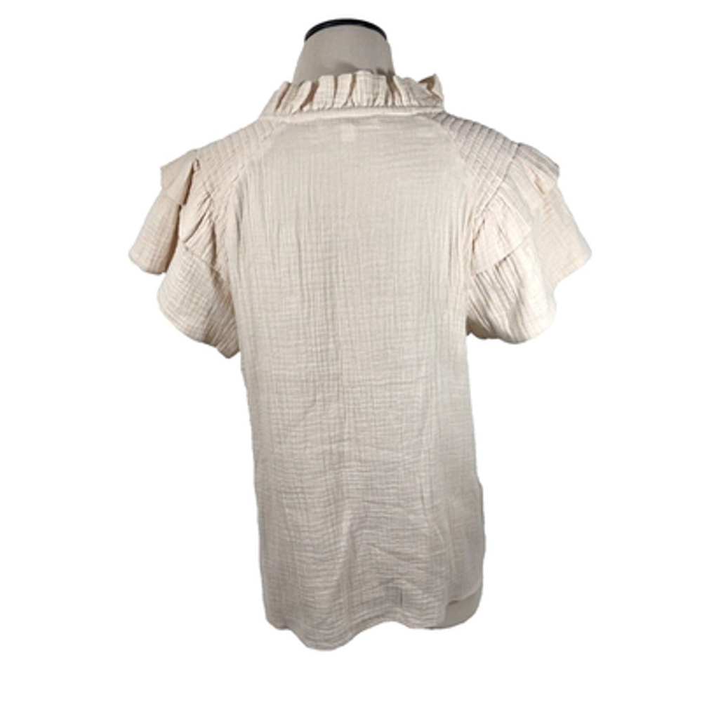 Mazik Blouse Women's Sz M Light Peach V-Neck 100% Cotton Ruffles Pullover - Picture 5 of 11